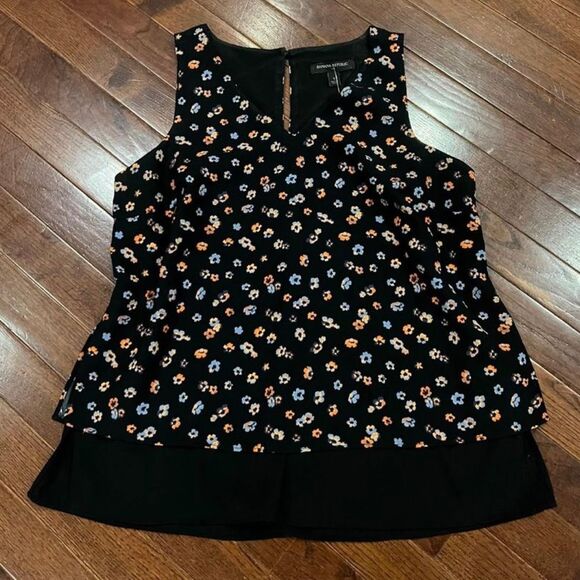 Banana Republic sleeveless black double layer ditsy floral top size small - Picture 2 of 7